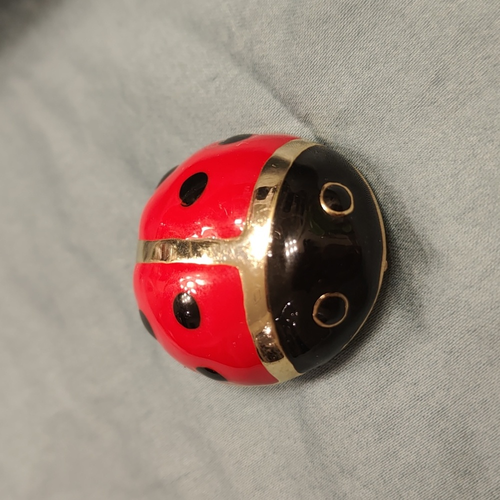 Goldtone Red & Black Enamel Ladybug lapel pin/Brooch 1.25"